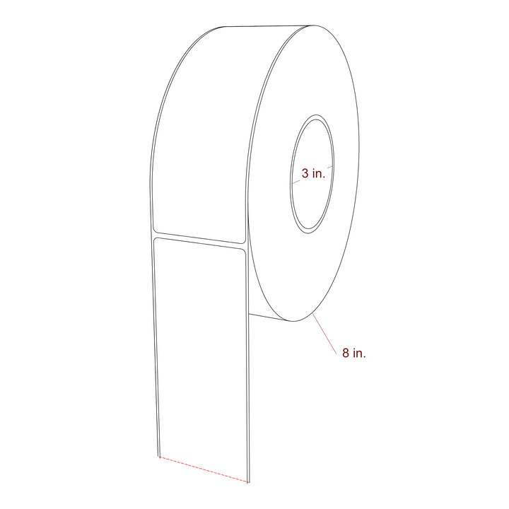 2.5 Inch x 7 Inch Rectangle Inkjet Label Roll - 3 Inch Core - 8 Inch Roll OD - 3D Perspective
