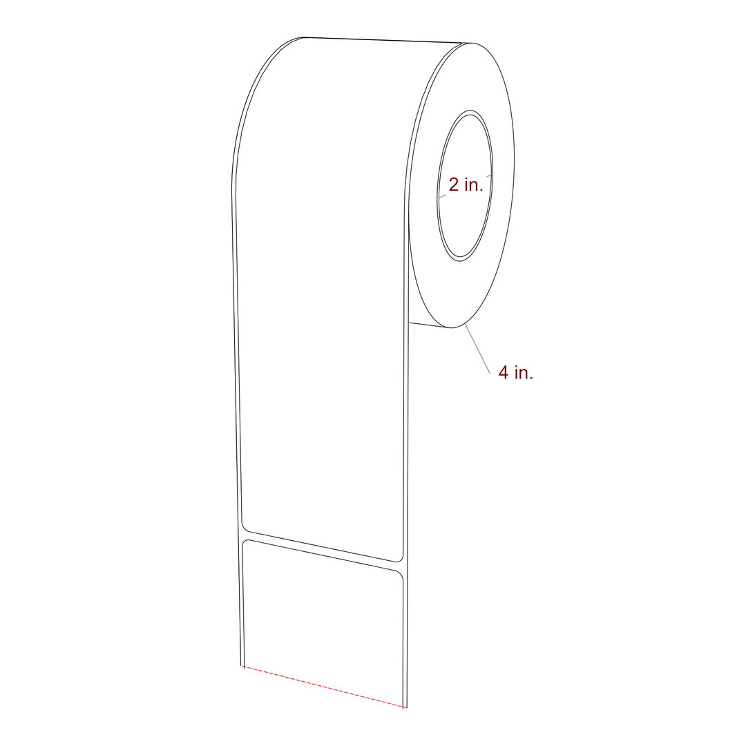 2.5 Inch x 8 Inch Rectangle Inkjet Label Roll - 2 Inch Core - 4 Inch Roll OD - 3D Perspective