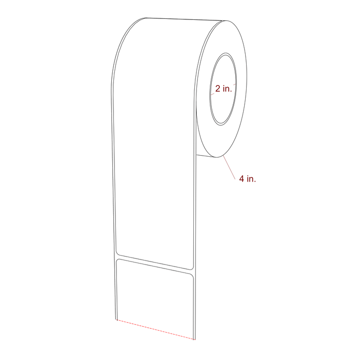2.5 Inch x 8 Inch Rectangle Inkjet Label Roll - 2 Inch Core - 4 Inch Roll OD - 3D Perspective