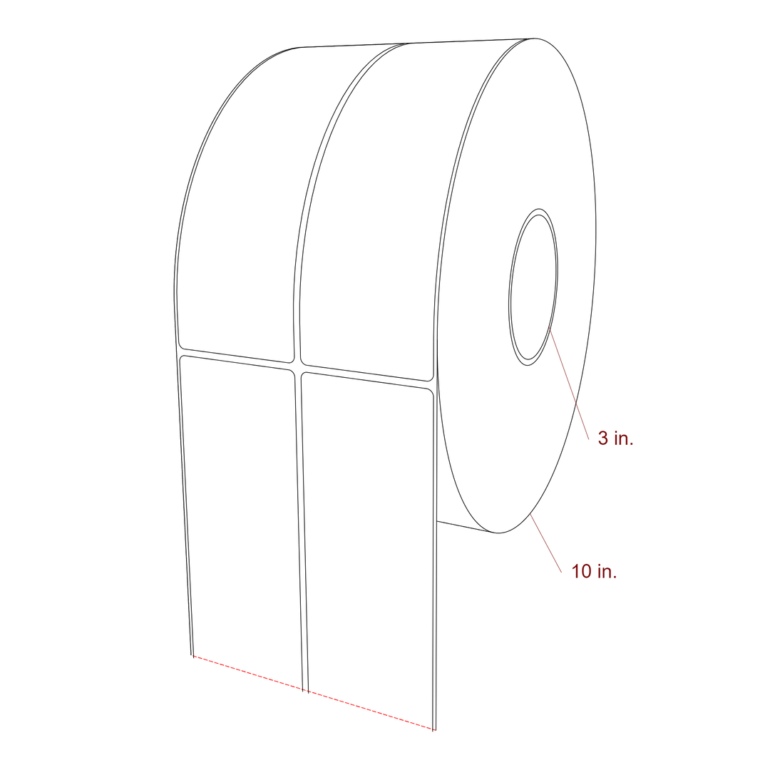 2.5 Inch x 8 Inch Rectangle Inkjet Label Roll - 3 Inch Core - 10 Inch Roll OD - 2Up - 3D Perspective
