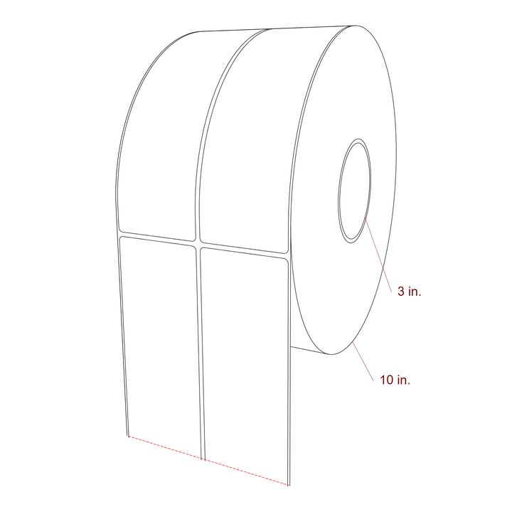 2.5 Inch x 8 Inch Rectangle Inkjet Label Roll - 3 Inch Core - 10 Inch Roll OD - 2Up - 3D Perspective