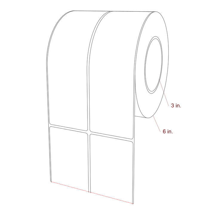 2.5 Inch x 8 Inch Rectangle Inkjet Label Roll - 3 Inch Core - 6 Inch Roll OD - 2Up - 3D Perspective