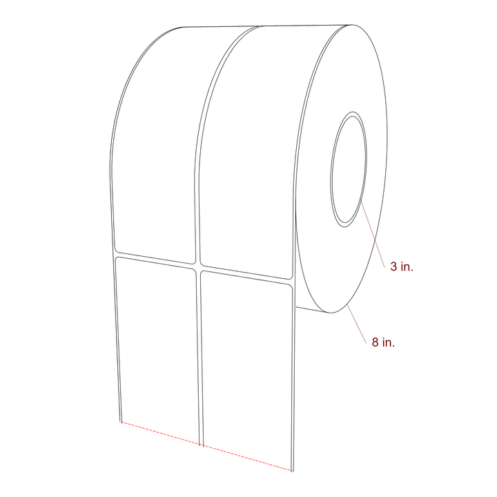 2.5 Inch x 8 Inch Rectangle Inkjet Label Roll - 3 Inch Core - 8 Inch Roll OD - 2Up - 3D Perspective