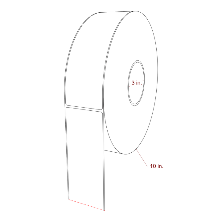 2.5 Inch x 8 Inch Rectangle Inkjet Label Roll - 3 Inch Core - 10 Inch Roll OD - 3D Perspective
