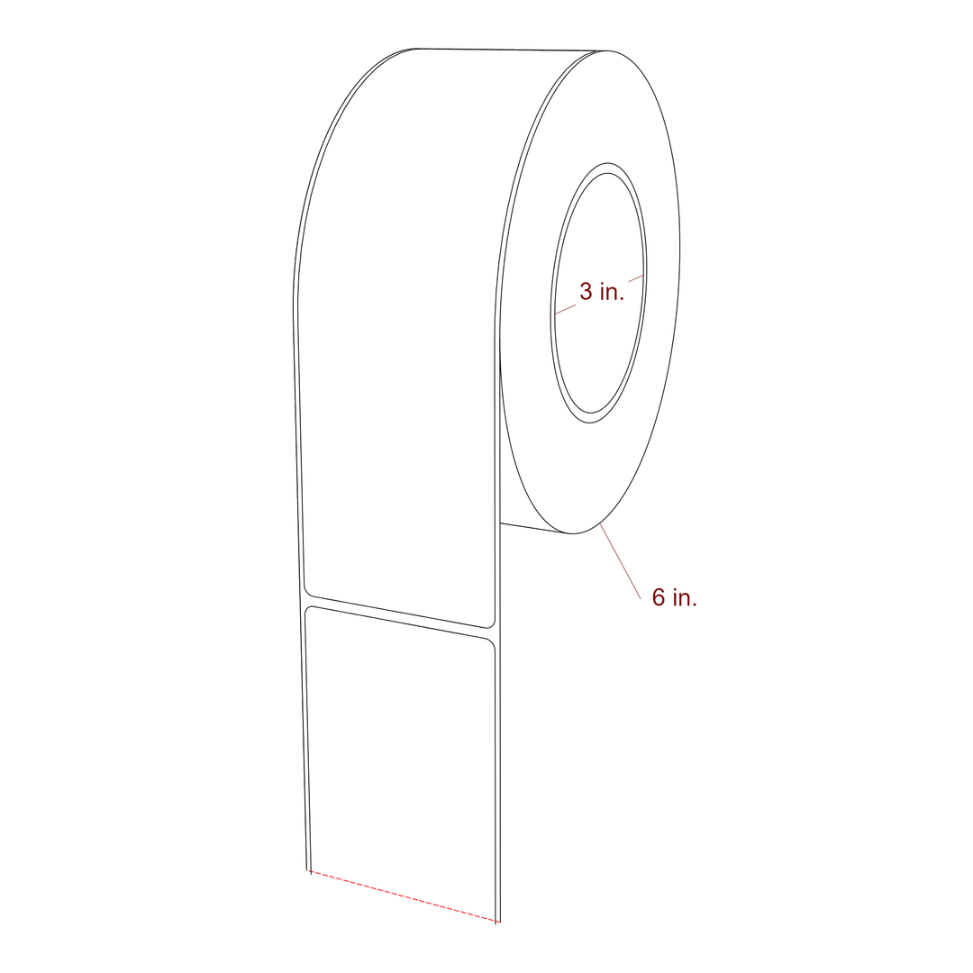 2.5 Inch x 8 Inch Rectangle Inkjet Label Roll - 3 Inch Core - 6 Inch Roll OD - 3D Perspective
