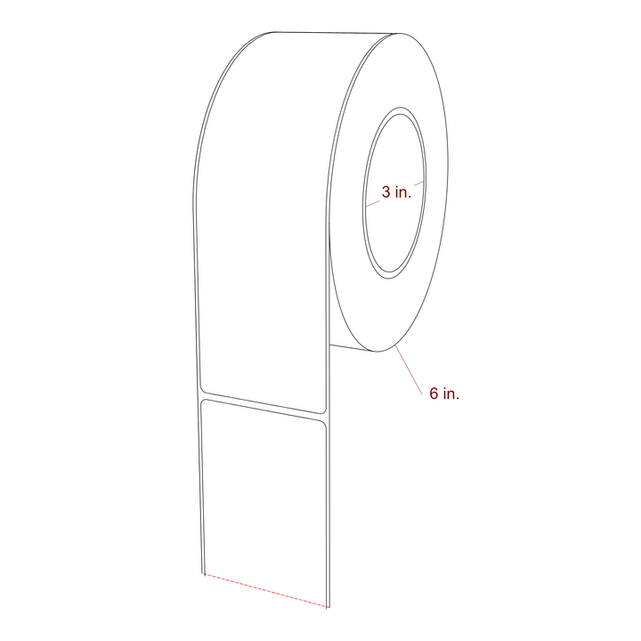 2.5 Inch x 8 Inch Rectangle Inkjet Label Roll - 3 Inch Core - 6 Inch Roll OD - 3D Perspective