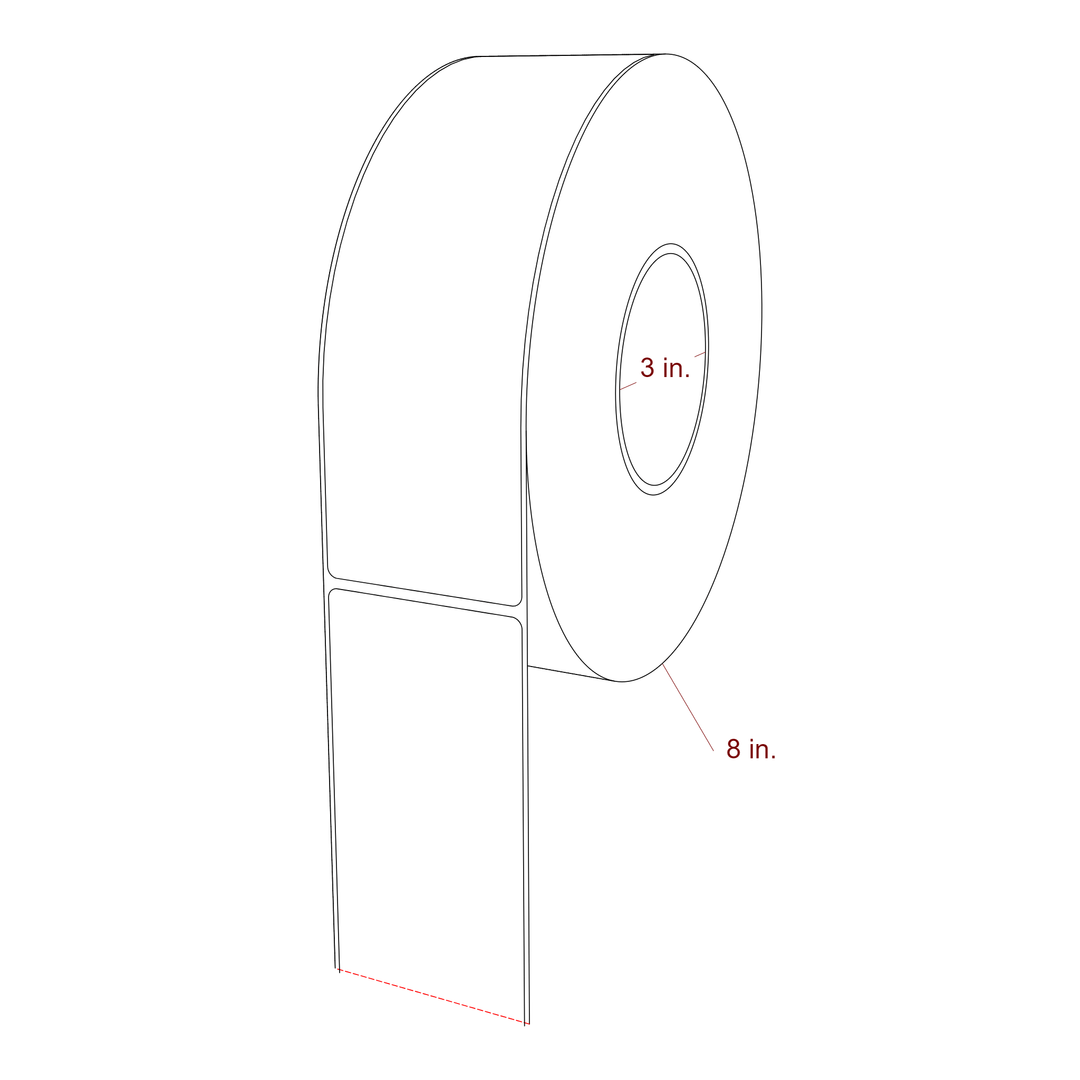2.5 Inch x 8 Inch Rectangle Inkjet Label Roll - 3 Inch Core - 8 Inch Roll OD - 3D Perspective