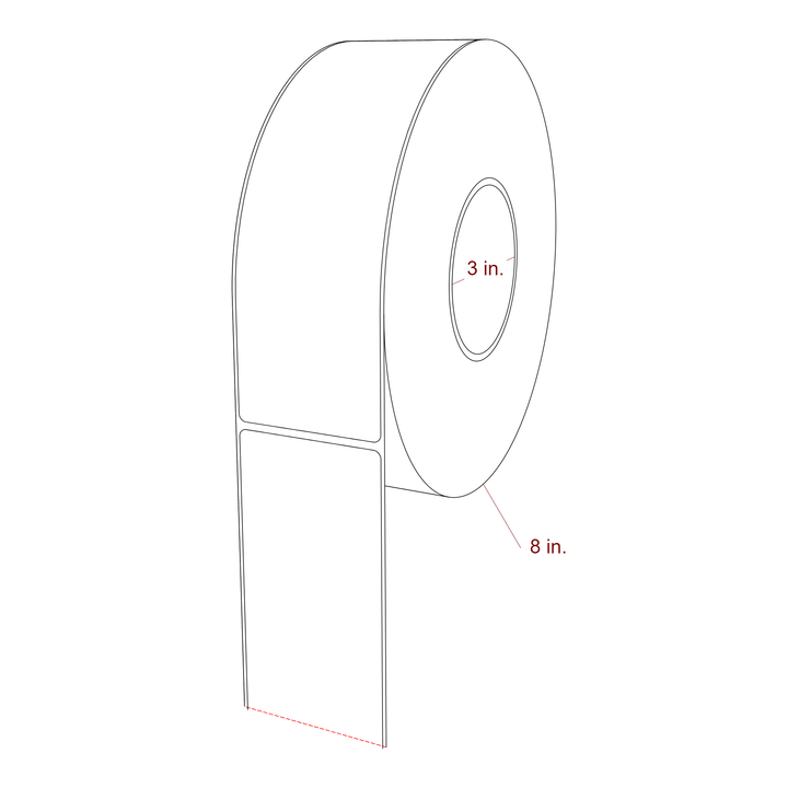 2.5 Inch x 8 Inch Rectangle Inkjet Label Roll - 3 Inch Core - 8 Inch Roll OD - 3D Perspective