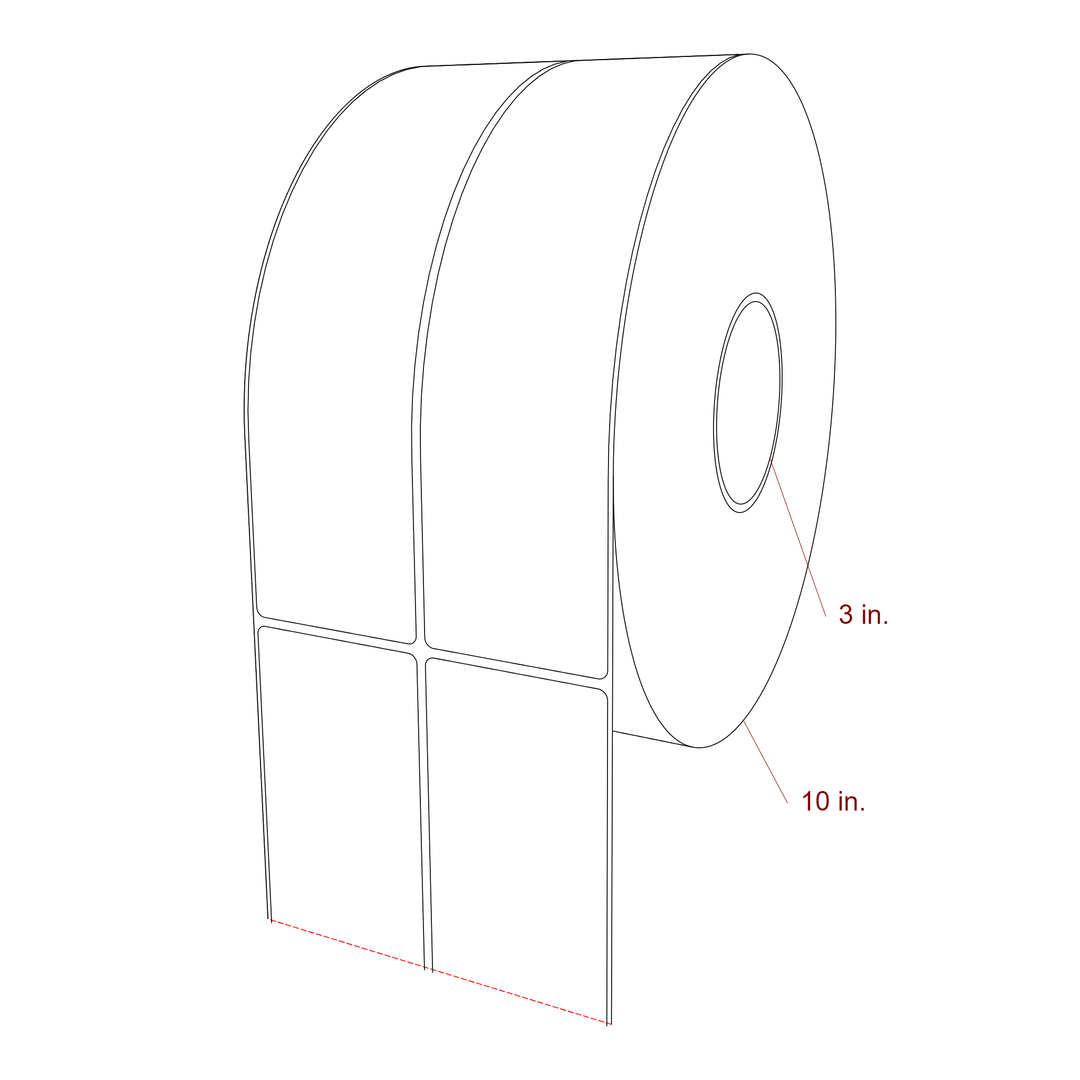 2.5 Inch x 9.75 Inch Rectangle Inkjet Label Roll - 3 Inch Core - 10 Inch Roll OD - 2Up - 3D Perspective