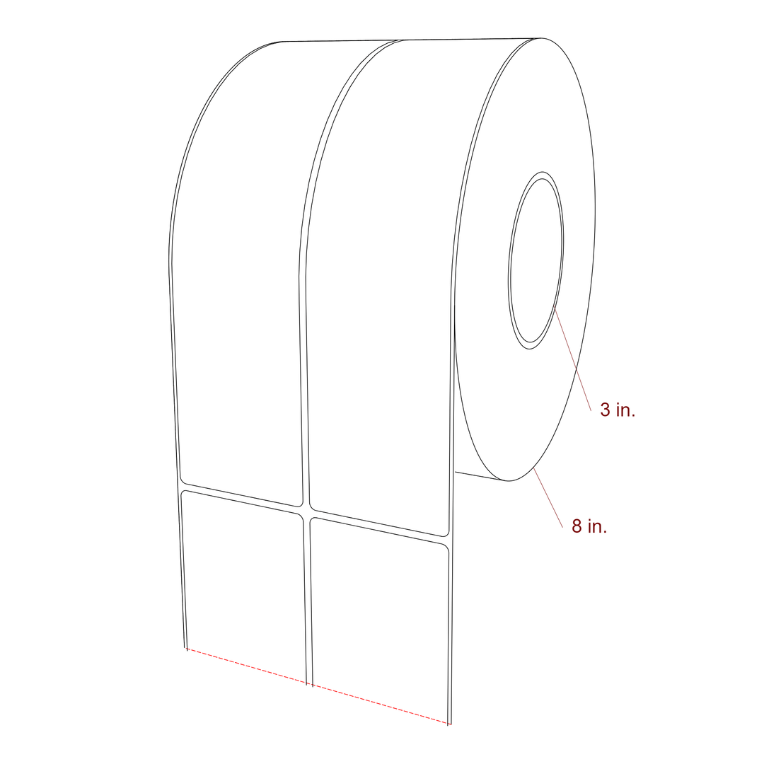 2.5 Inch x 9.75 Inch Rectangle Inkjet Label Roll - 3 Inch Core - 8 Inch Roll OD - 2Up - 3D Perspective