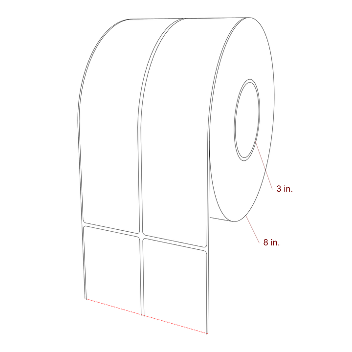 2.5 Inch x 9.75 Inch Rectangle Inkjet Label Roll - 3 Inch Core - 8 Inch Roll OD - 2Up - 3D Perspective