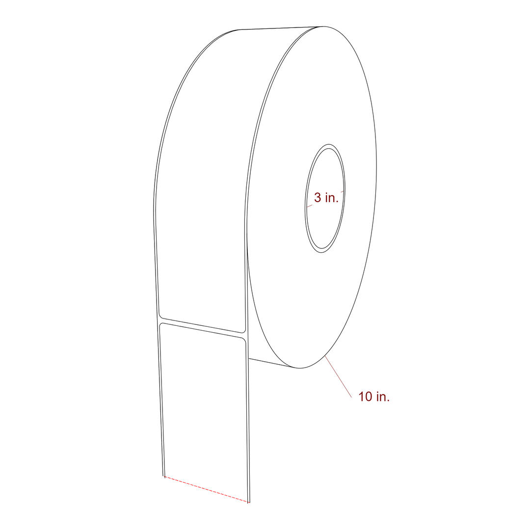 2.5 Inch x 9.75 Inch Rectangle Inkjet Label Roll - 3 Inch Core - 10 Inch Roll OD - 3D Perspective