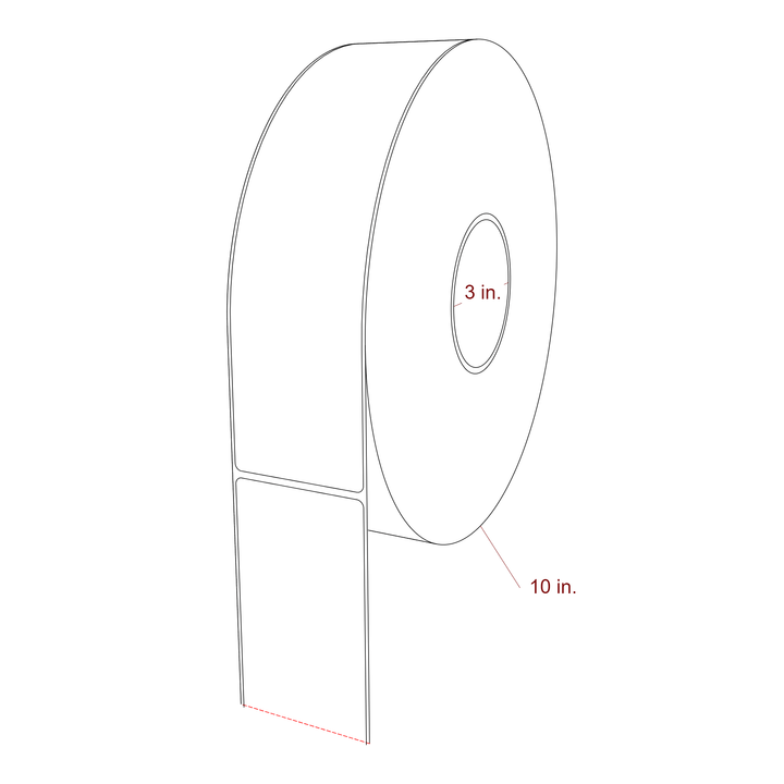 2.5 Inch x 9.75 Inch Rectangle Inkjet Label Roll - 3 Inch Core - 10 Inch Roll OD - 3D Perspective