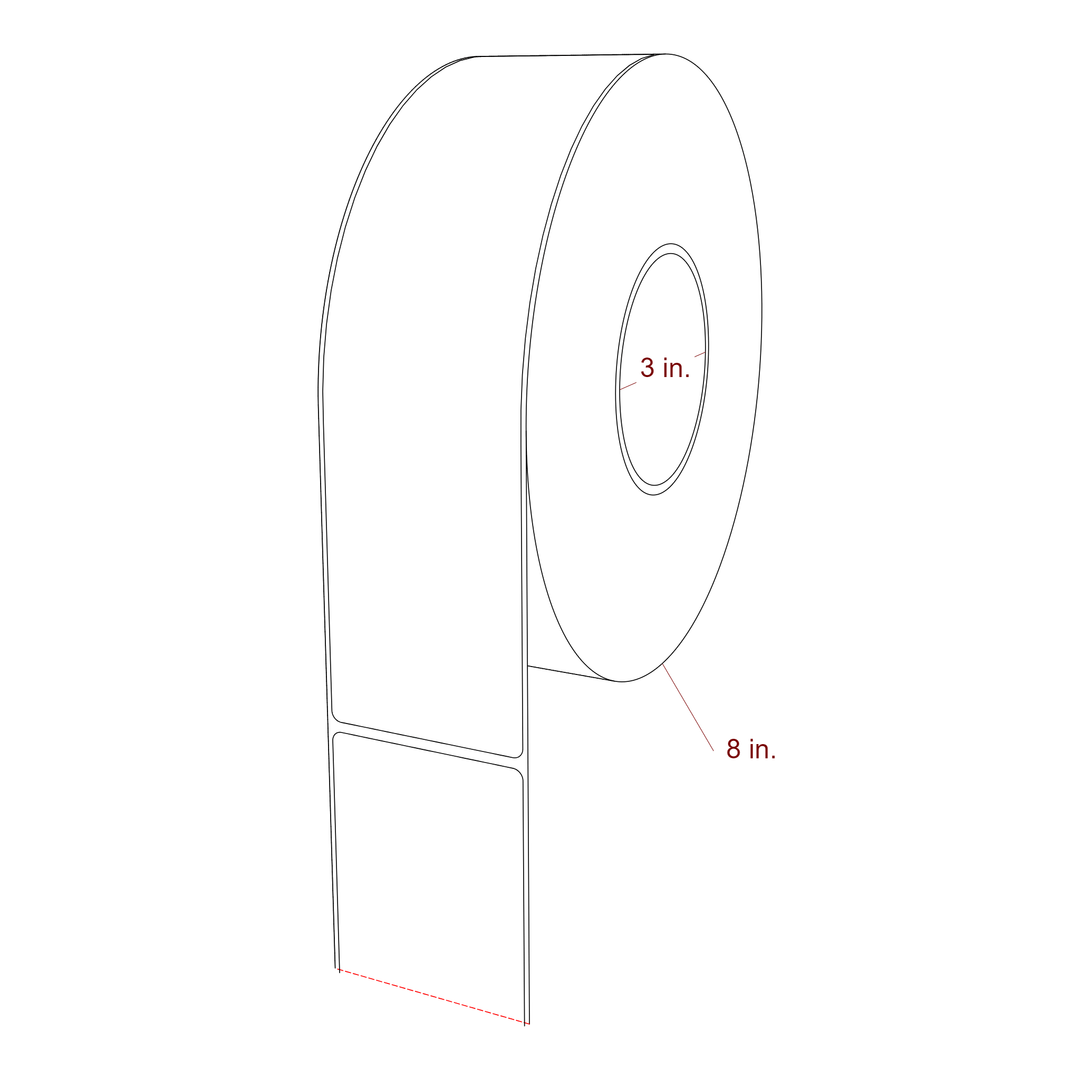 2.5 Inch x 9.75 Inch Rectangle Inkjet Label Roll - 3 Inch Core - 8 Inch Roll OD - 3D Perspective