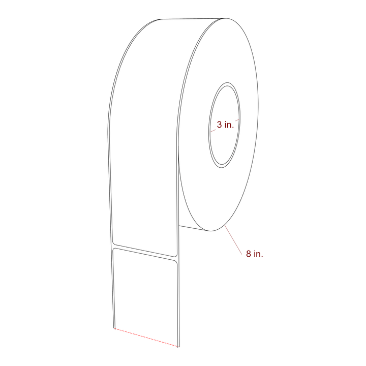 2.5 Inch x 9.75 Inch Rectangle Inkjet Label Roll - 3 Inch Core - 8 Inch Roll OD - 3D Perspective