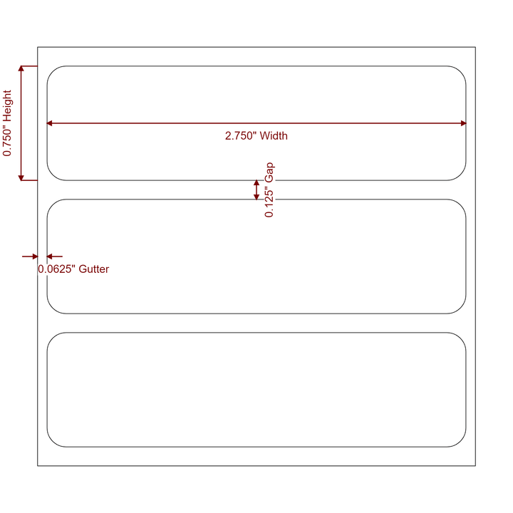 2.75 Inch x 0.75 Inch Rectangle Inkjet Label Roll - 2D Drawing