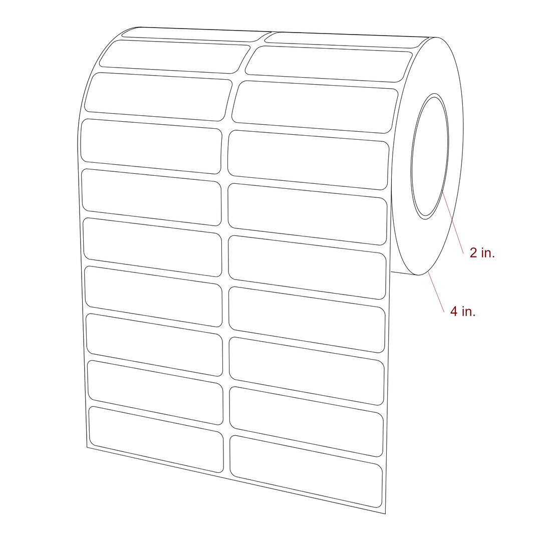2.75 Inch x 0.75 Inch Rectangle Inkjet Label Roll - 2 Inch Core - 4 Inch Roll OD - 2Up - 3D Perspective
