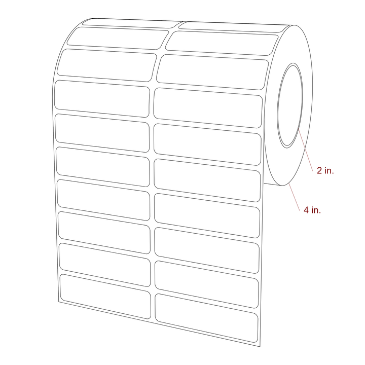 2.75 Inch x 0.75 Inch Rectangle Inkjet Label Roll - 2 Inch Core - 4 Inch Roll OD - 2Up - 3D Perspective