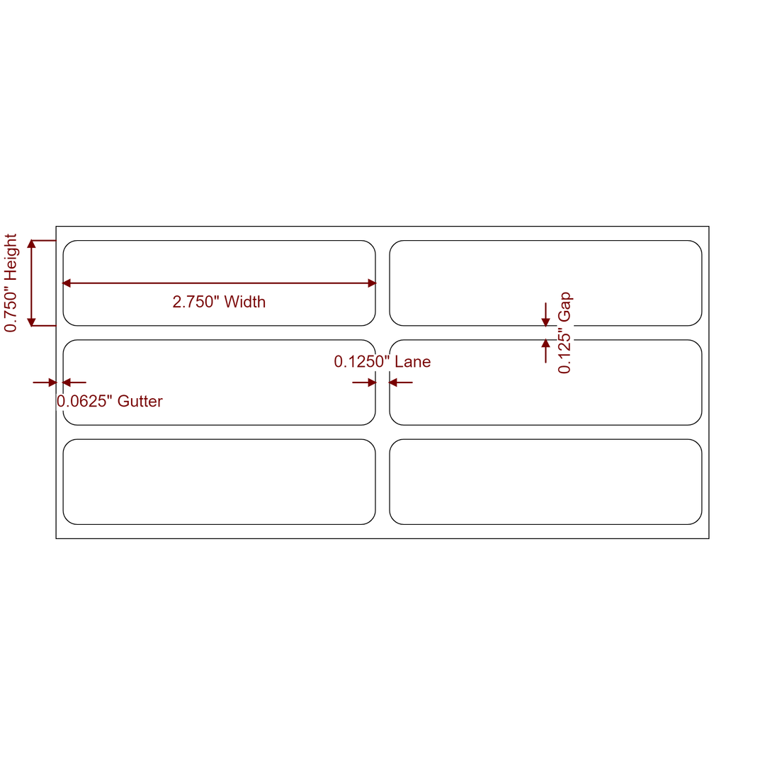 2.75 Inch x 0.75 Inch Rectangle Inkjet Label Roll - 2Up - 2D Drawing