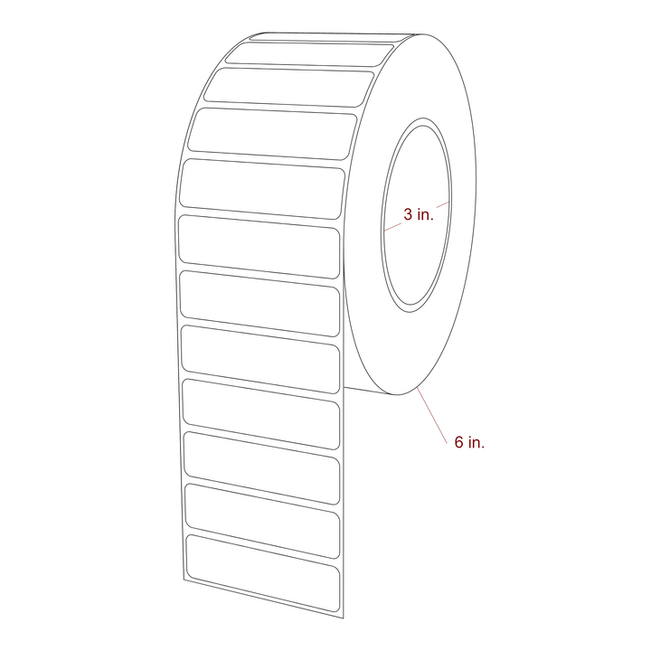 2.75 Inch x 0.75 Inch Rectangle Inkjet Label Roll - 3 Inch Core - 6 Inch Roll OD - 3D Perspective