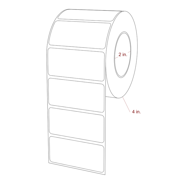 2.75 Inch x 1.25 Inch Rectangle Inkjet Label Roll - 2 Inch Core - 4 Inch Roll OD - 3D Perspective
