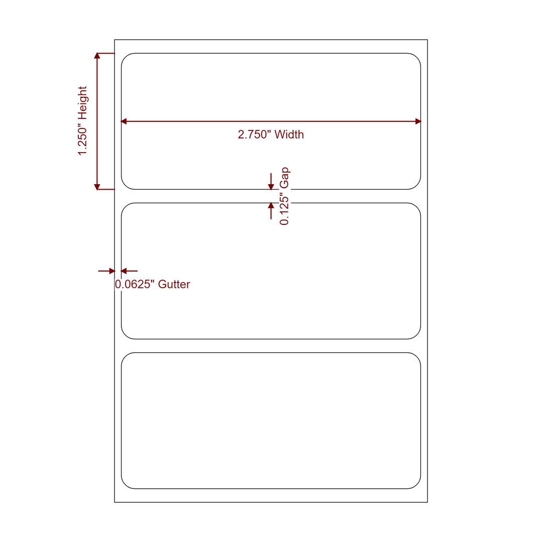 2.75 Inch x 1.25 Inch Rectangle Inkjet Label Roll - 2D Drawing