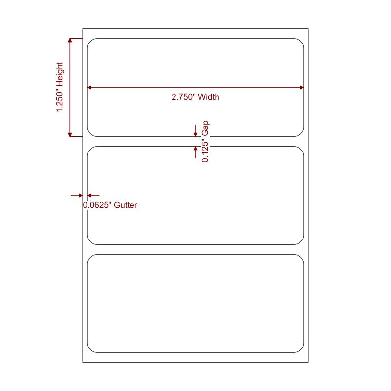 2.75" x 1.25" Inkjet Label Rolls | Fits Epson ColorWorks, VIPColor & Primera - Label Diagram