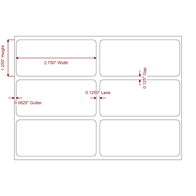 2.75" x 1.25" Inkjet Label Rolls | 2-Up | Fits Epson ColorWorks, VIPColor & Primera - Label Diagram