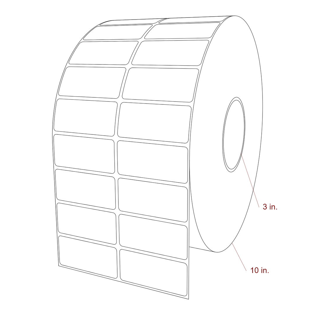 2.75 Inch x 1.25 Inch Rectangle Inkjet Label Roll - 3 Inch Core - 10 Inch Roll OD - 2Up - 3D Perspective