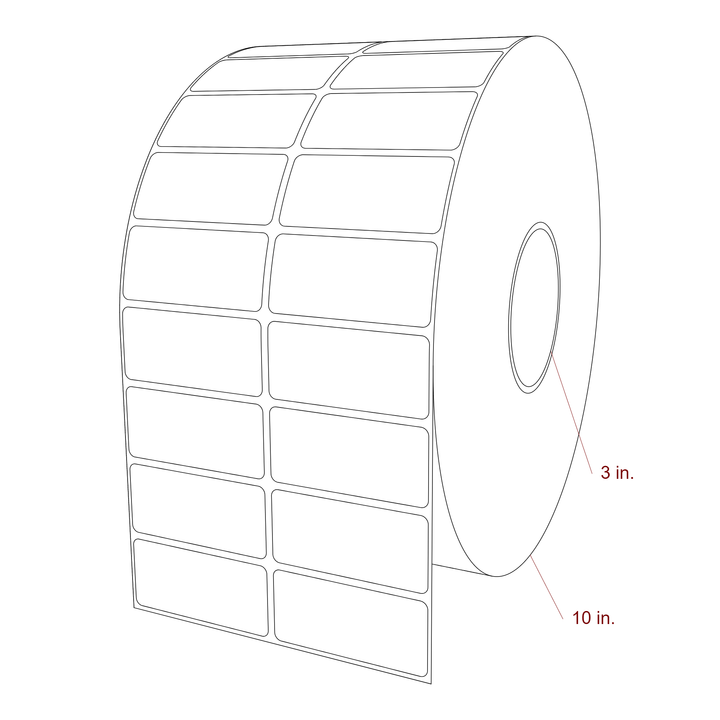 2.75 Inch x 1.25 Inch Rectangle Inkjet Label Roll - 3 Inch Core - 10 Inch Roll OD - 2Up - 3D Perspective