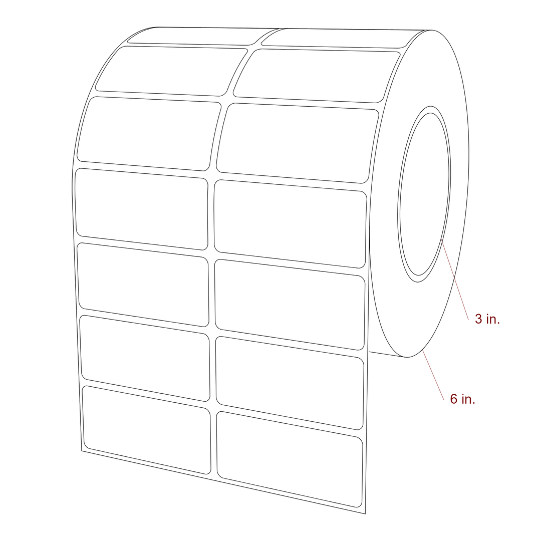 2.75 Inch x 1.25 Inch Rectangle Inkjet Label Roll - 3 Inch Core - 6 Inch Roll OD - 2Up - 3D Perspective