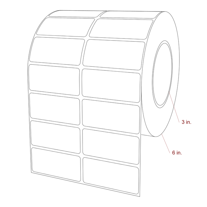 2.75 Inch x 1.25 Inch Rectangle Inkjet Label Roll - 3 Inch Core - 6 Inch Roll OD - 2Up - 3D Perspective