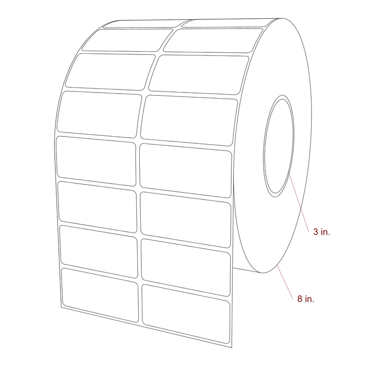 2.75 Inch x 1.25 Inch Rectangle Inkjet Label Roll - 3 Inch Core - 8 Inch Roll OD - 2Up - 3D Perspective