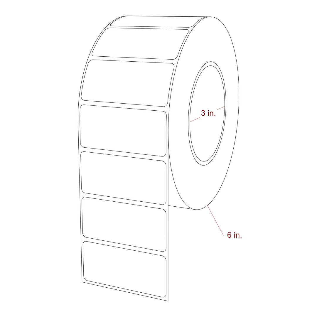 2.75 Inch x 1.25 Inch Rectangle Inkjet Label Roll - 3 Inch Core - 6 Inch Roll OD - 3D Perspective