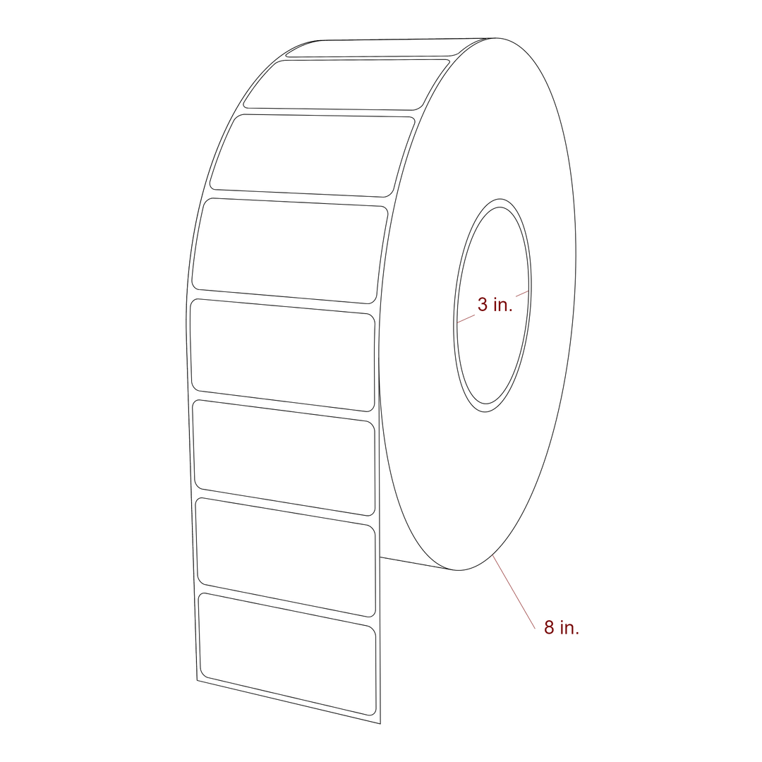 2.75 Inch x 1.25 Inch Rectangle Inkjet Label Roll - 3 Inch Core - 8 Inch Roll OD - 3D Perspective