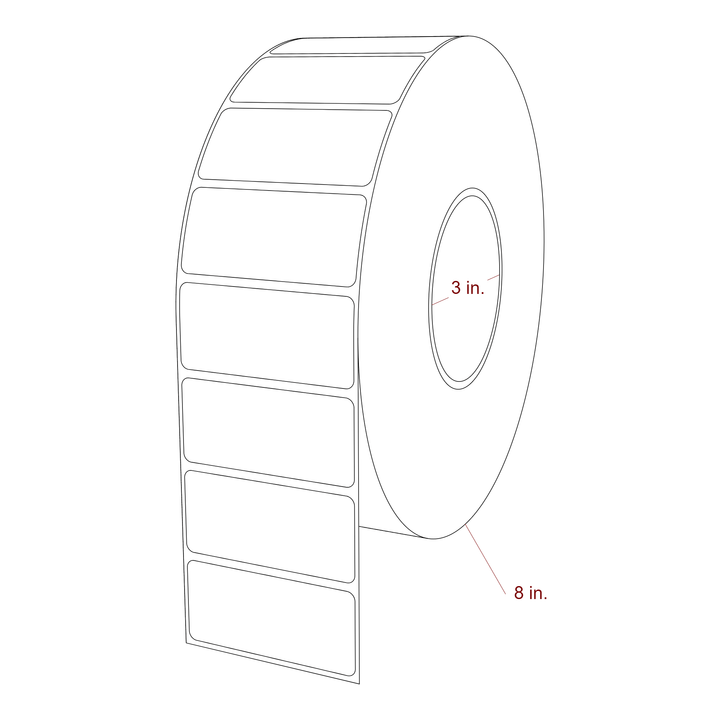2.75 Inch x 1.25 Inch Rectangle Inkjet Label Roll - 3 Inch Core - 8 Inch Roll OD - 3D Perspective