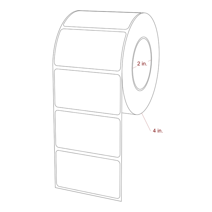 2.75 Inch x 1.5 Inch Rectangle Inkjet Label Roll - 2 Inch Core - 4 Inch Roll OD - 3D Perspective