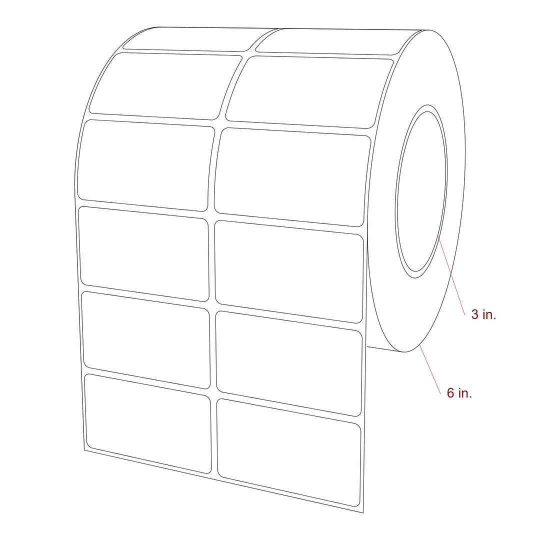 2.75 Inch x 1.5 Inch Rectangle Inkjet Label Roll - 3 Inch Core - 6 Inch Roll OD - 2Up - 3D Perspective