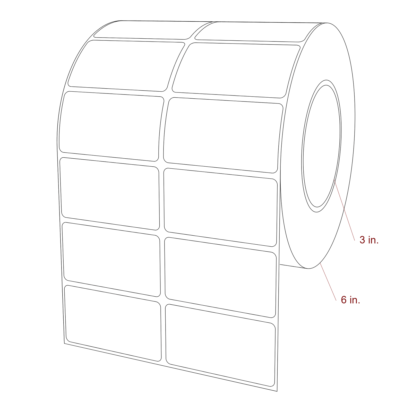 2.75 Inch x 1.5 Inch Rectangle Inkjet Label Roll - 3 Inch Core - 6 Inch Roll OD - 2Up - 3D Perspective