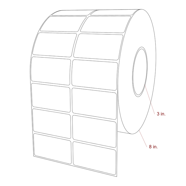 2.75 Inch x 1.5 Inch Rectangle Inkjet Label Roll - 3 Inch Core - 8 Inch Roll OD - 2Up - 3D Perspective