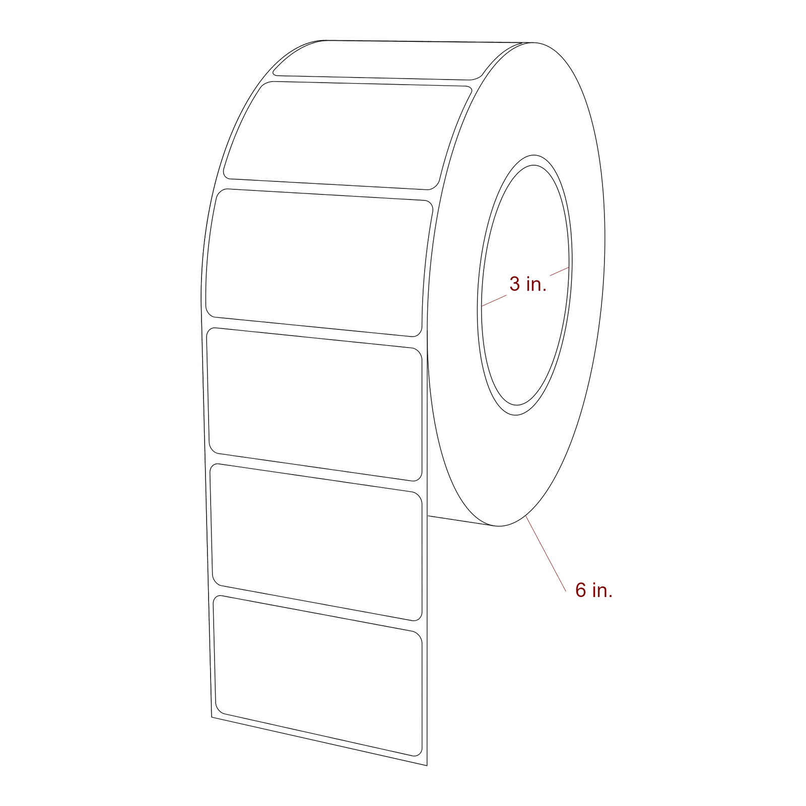2.75 Inch x 1.5 Inch Rectangle Inkjet Label Roll - 3 Inch Core - 6 Inch Roll OD - 3D Perspective