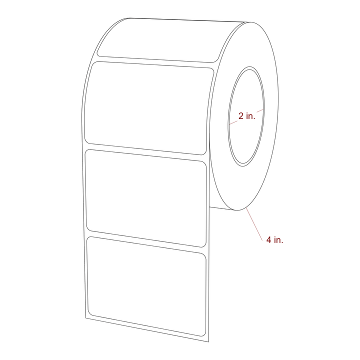 2.75 Inch x 1.75 Inch Rectangle Inkjet Label Roll - 2 Inch Core - 4 Inch Roll OD - 3D Perspective