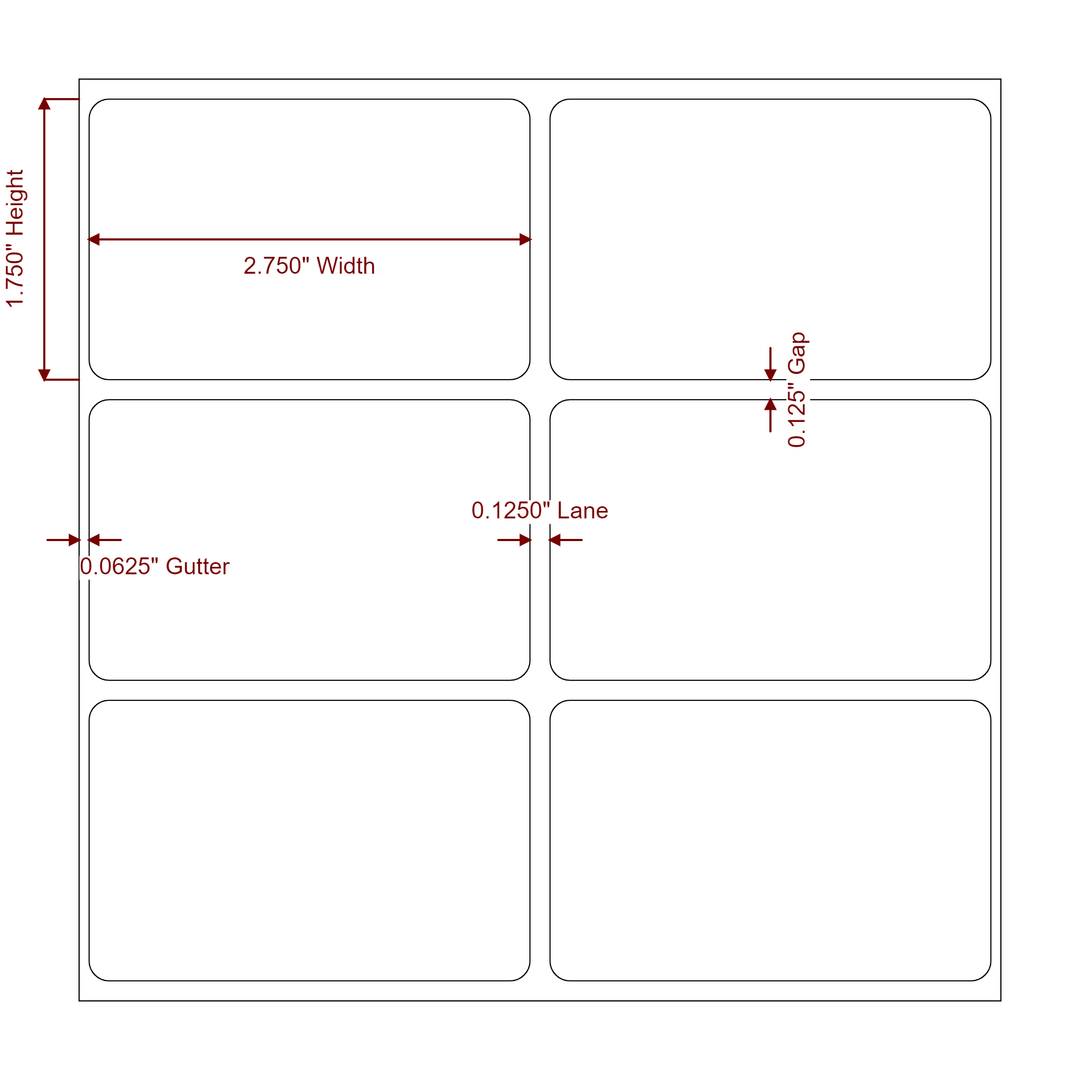 2.75 Inch x 1.75 Inch Rectangle Inkjet Label Roll - 2Up - 2D Drawing