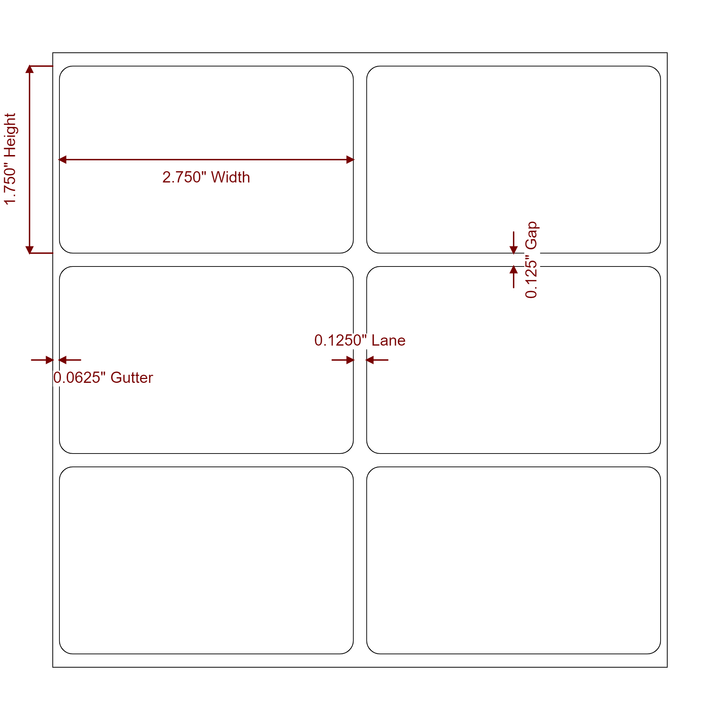 2.75 Inch x 1.75 Inch Rectangle Inkjet Label Roll - 2Up - 2D Drawing