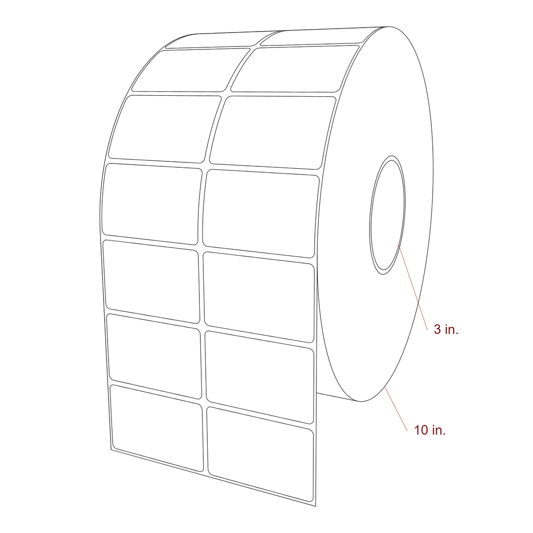 2.75 Inch x 1.75 Inch Rectangle Inkjet Label Roll - 3 Inch Core - 10 Inch Roll OD - 2Up - 3D Perspective