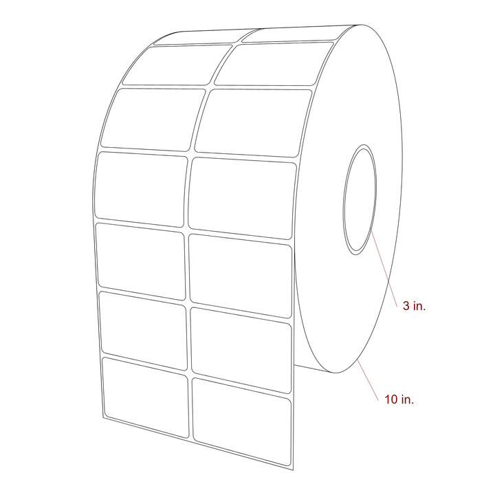 2.75 Inch x 1.75 Inch Rectangle Inkjet Label Roll - 3 Inch Core - 10 Inch Roll OD - 2Up - 3D Perspective