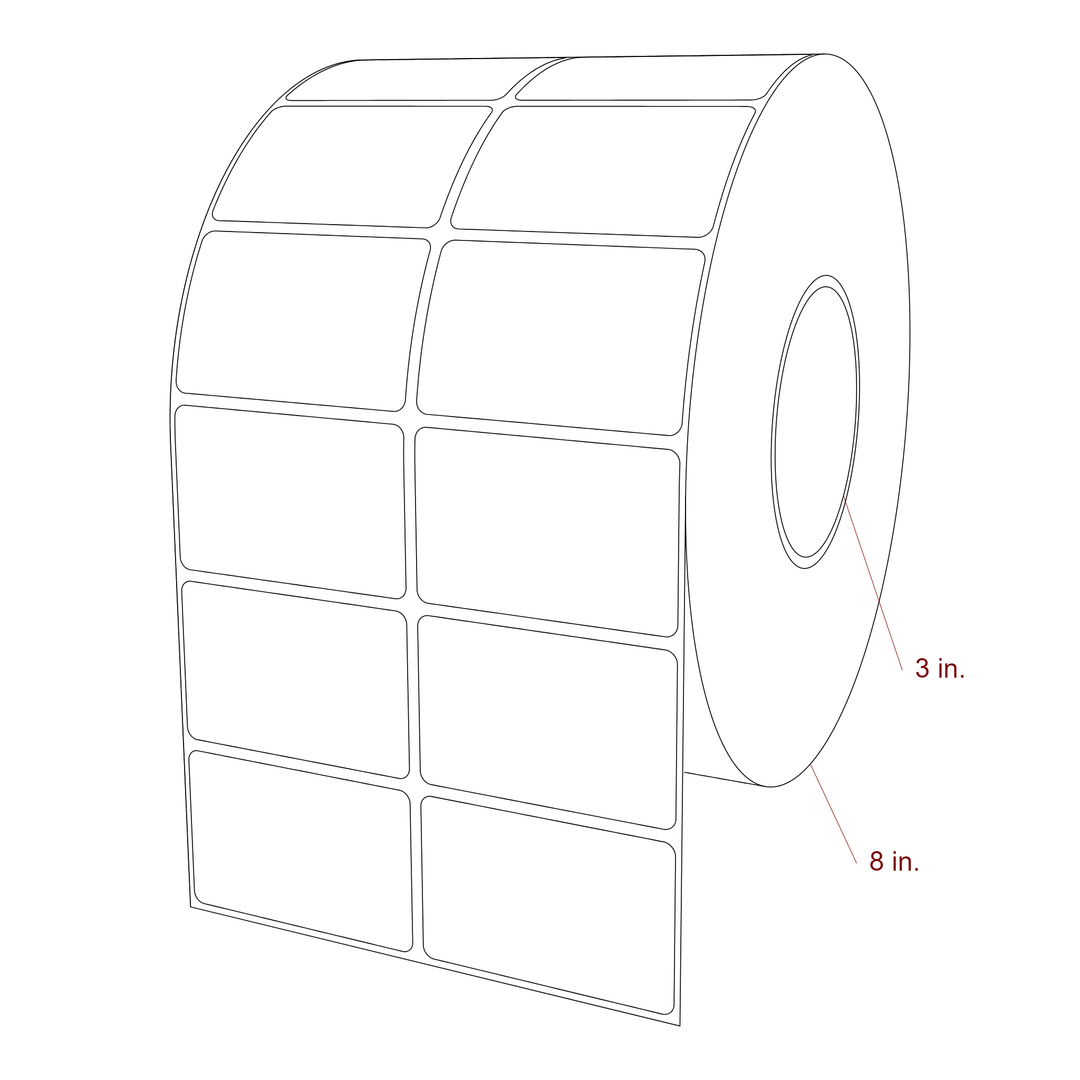 2.75 Inch x 1.75 Inch Rectangle Inkjet Label Roll - 3 Inch Core - 8 Inch Roll OD - 2Up - 3D Perspective