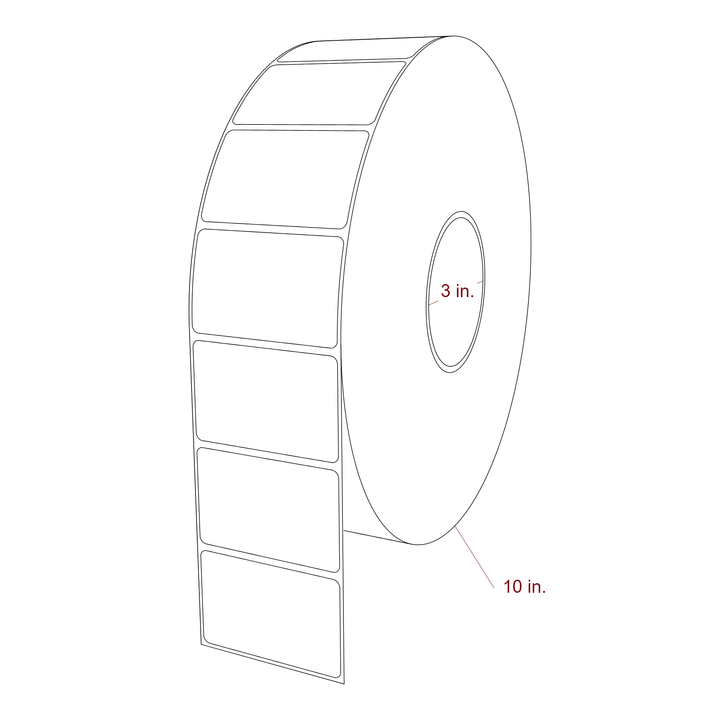2.75 Inch x 1.75 Inch Rectangle Inkjet Label Roll - 3 Inch Core - 10 Inch Roll OD - 3D Perspective