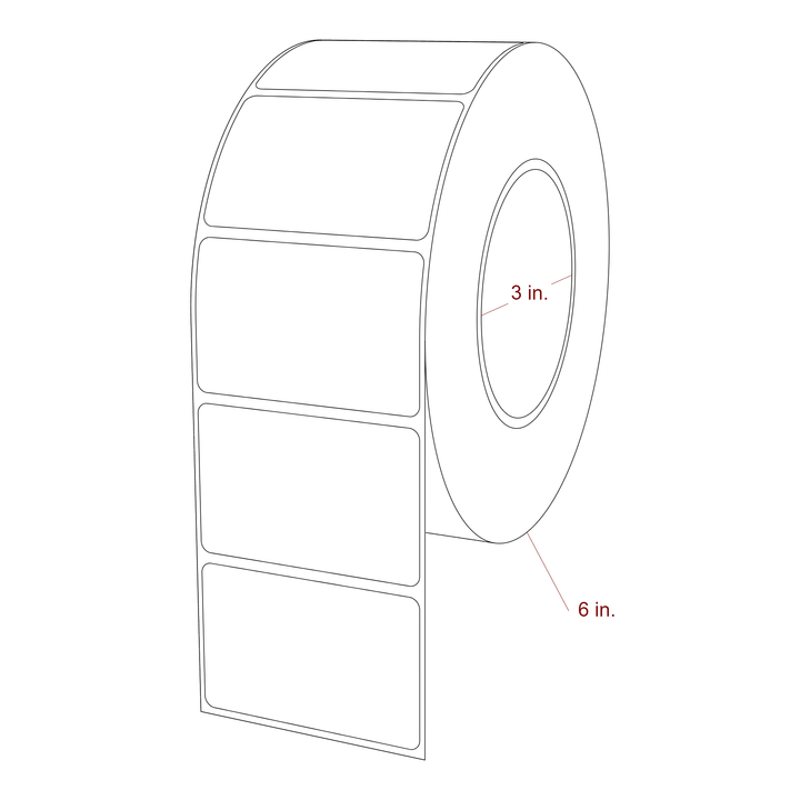 2.75 Inch x 1.75 Inch Rectangle Inkjet Label Roll - 3 Inch Core - 6 Inch Roll OD - 3D Perspective