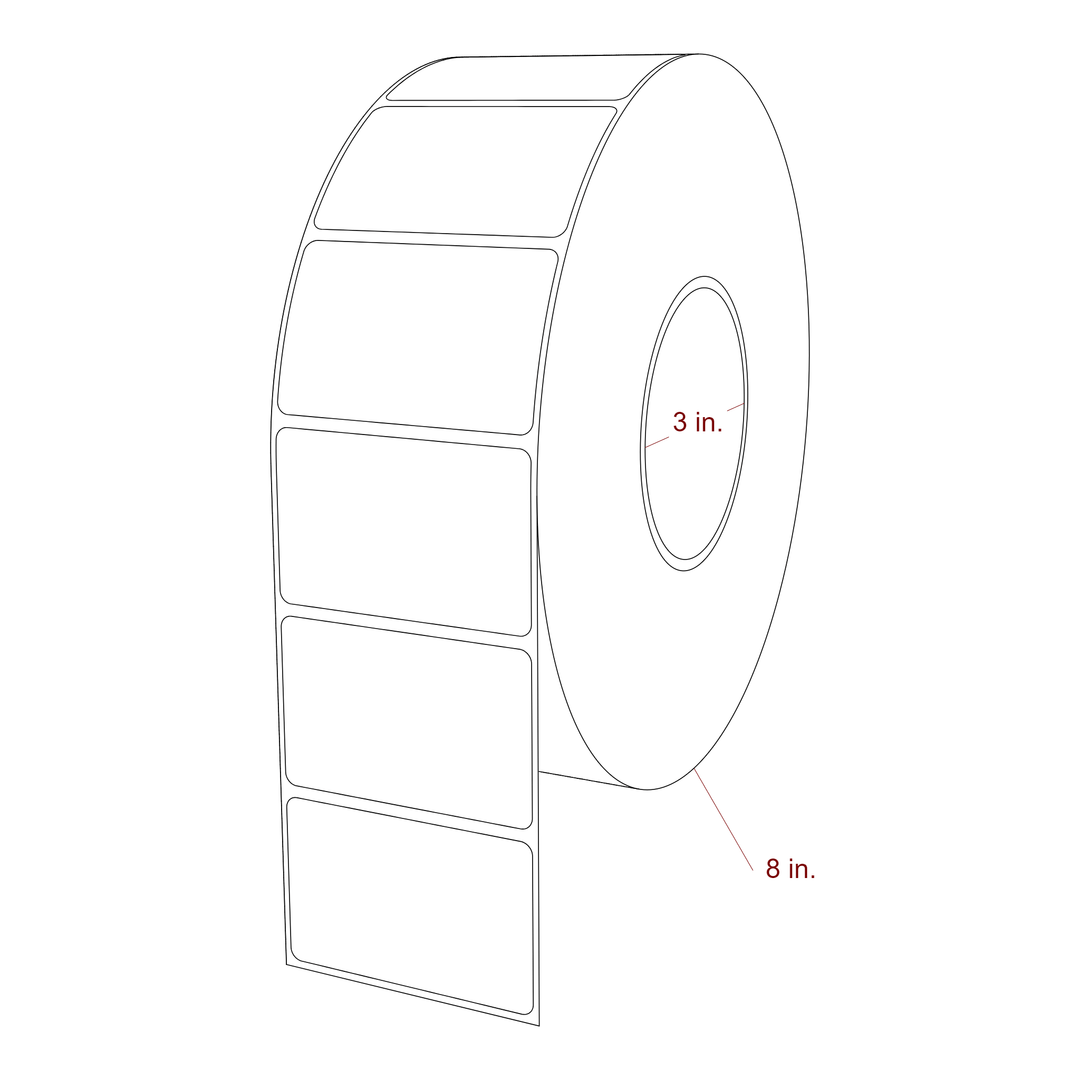 2.75 Inch x 1.75 Inch Rectangle Inkjet Label Roll - 3 Inch Core - 8 Inch Roll OD - 3D Perspective